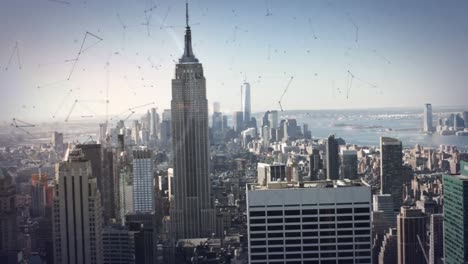animación de formas que se mueven sobre el paisaje urbano