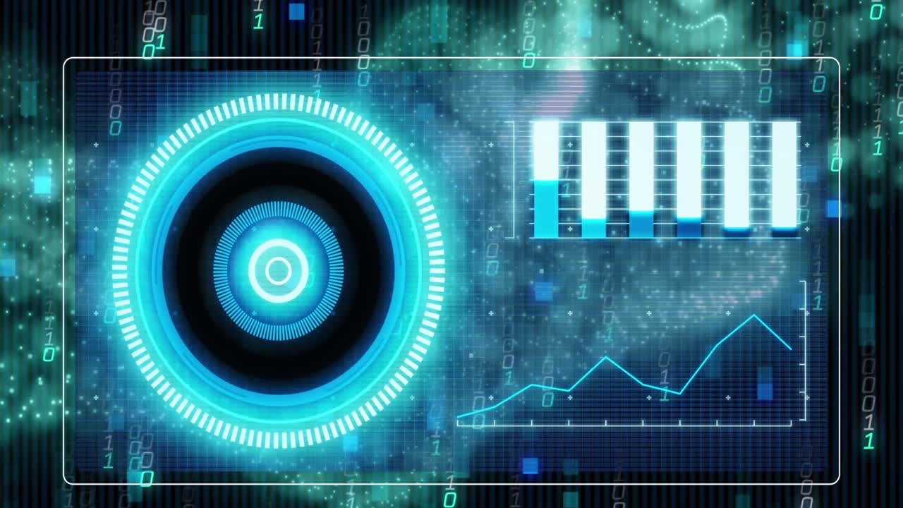 바이너리 코딩과 데이터 처리 인터페이스에 대한 녹색 디지털 웨이브의 애니메이션