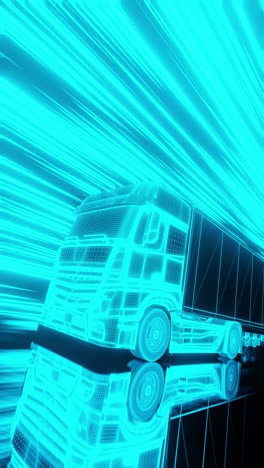 3d animation loop of neon truck riding fast. vertical orientation