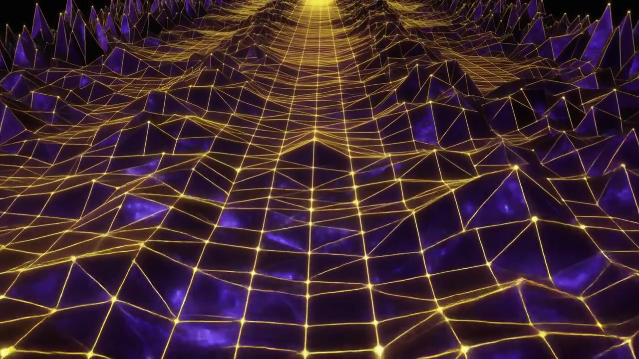Abstract Digital Landscape with Glowing Yellow Wireframe Grid