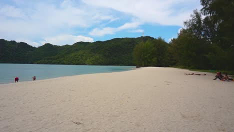 langkawi, malaysia. october.13.2019: tourist relax at tanjung rhu beach langkawi