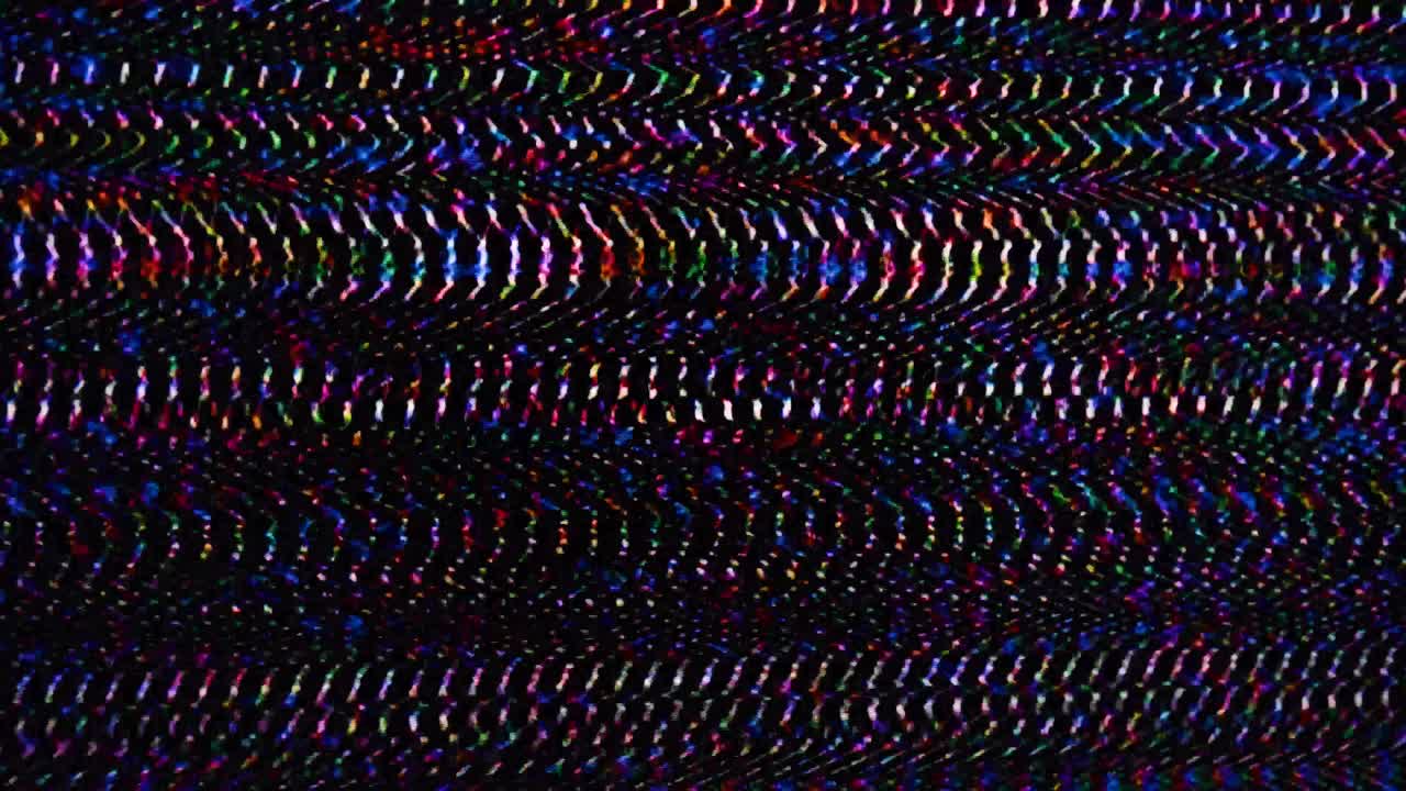 Vertical static white lines bend with peaks and valleys as blue noise bursts on overlay