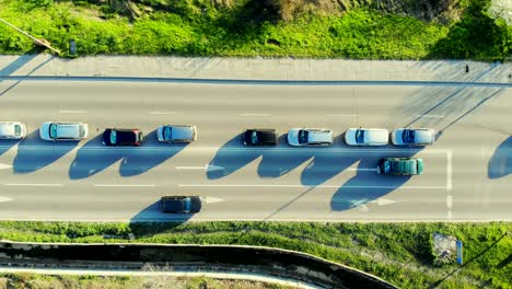 panoramic aerial footage of a busy street traffic jam road.