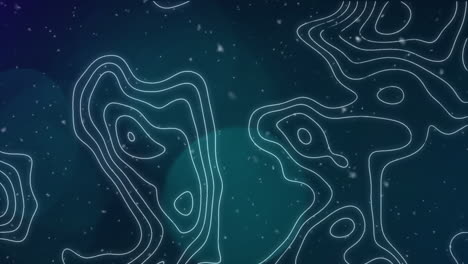 animación de líneas de contorno blancas que se mueven sobre copos de nieve y luces bokeh azules sobre fondo azul