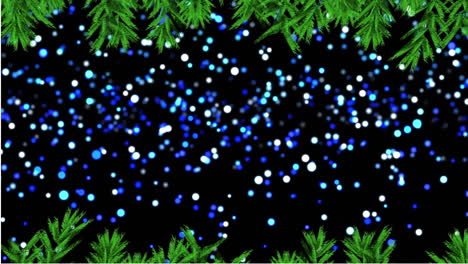 animación de ramas verdes sobre manchas azules brillantes de luz contra un fondo negro