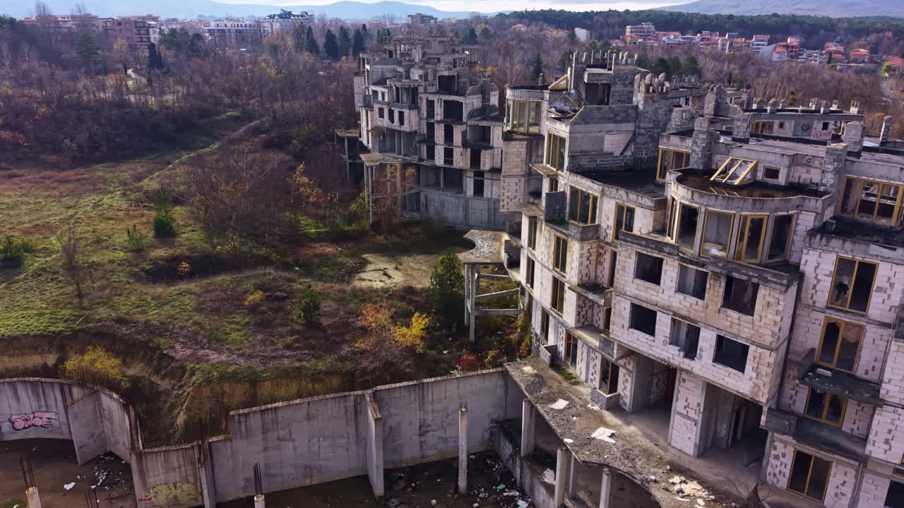 Exploring abandoned buildings in a forgotten landscape of desolation and nature's reclaiming touch