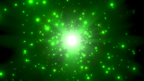 cinematic green stars fields and flying glitters in galaxy