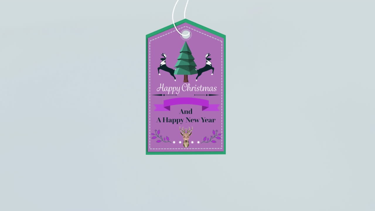 animazione di auguri di natale su tag su sfondo grigio