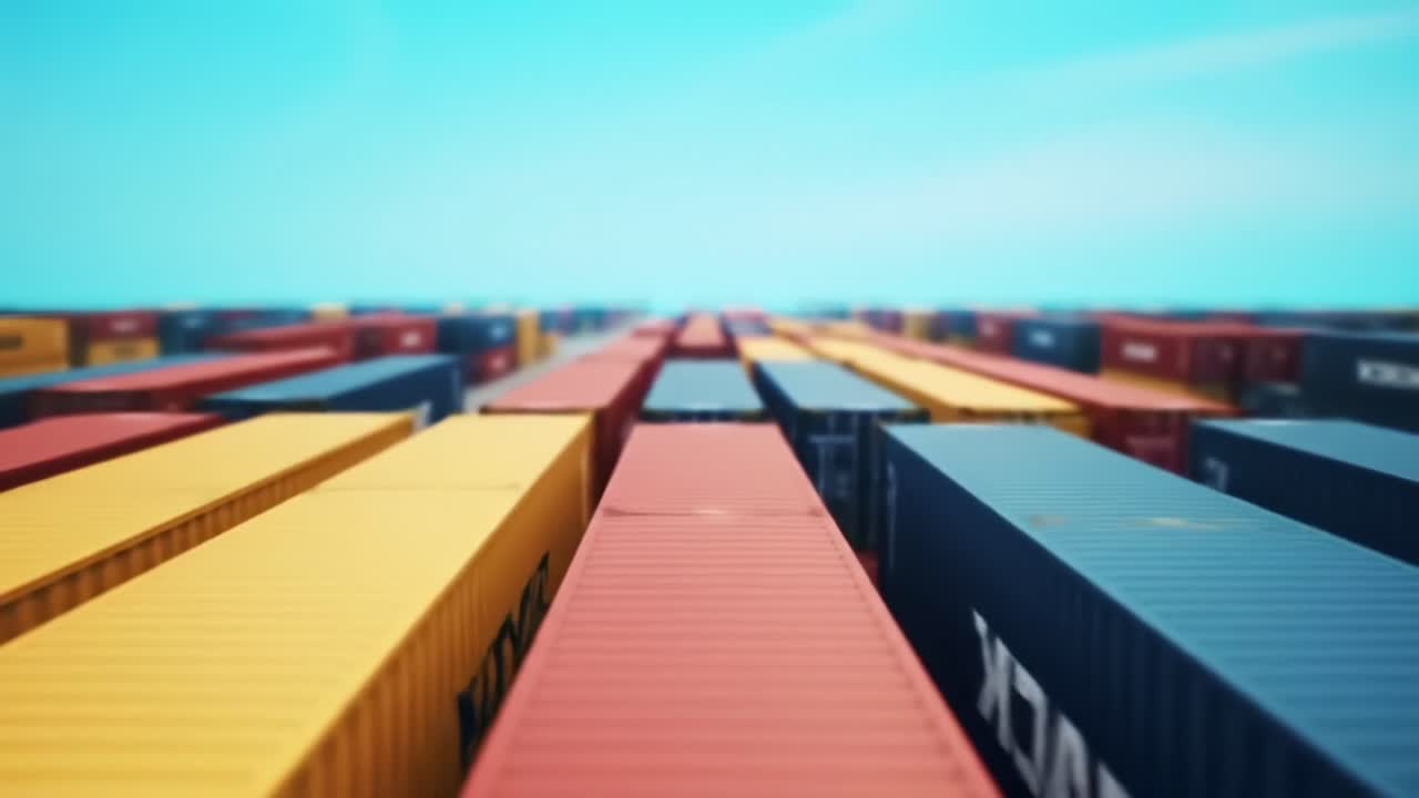 Aerial View of Colorful Shipping Containers in a Port: A Vibrant Tapestry of Cargo Ready for Transportation Across Global Trade Routes