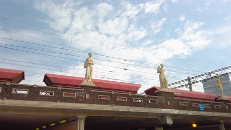 statues on the railway at vestdijk tunnel in eindhoven, netherlands