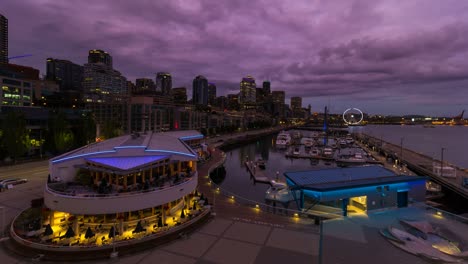 time lapse of sunset over downtown waterfront in seattle wa into blue hour 4k