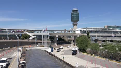 vancouver airport atc control tower with terminal access road static