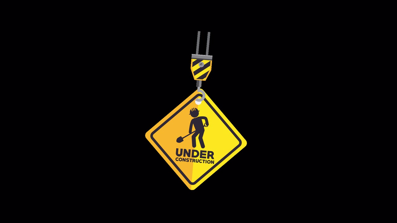 Animated Under Construction Sign Lowered by Crane Hook