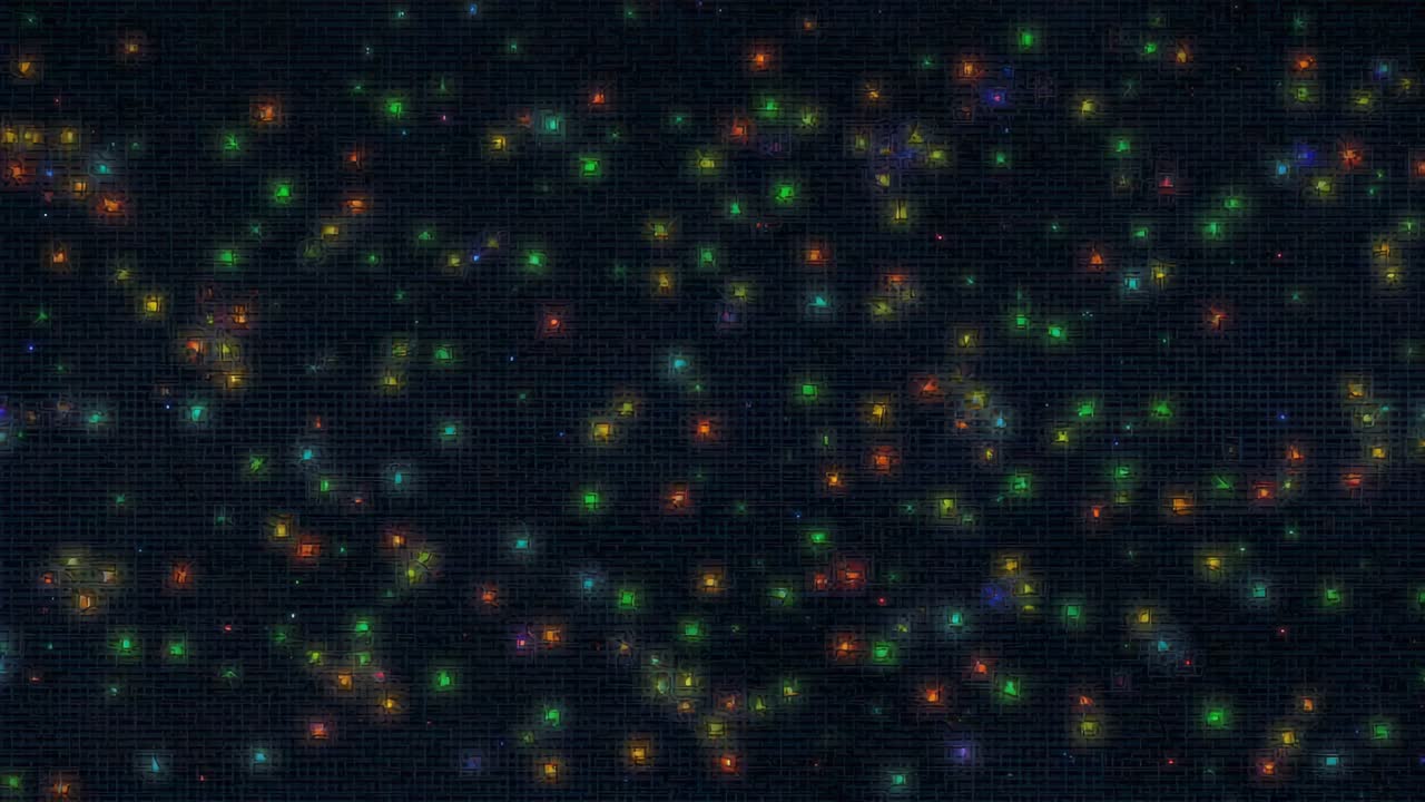 Playback starting multicolored points pulsing and drifting across dark backdrop, forming starfield