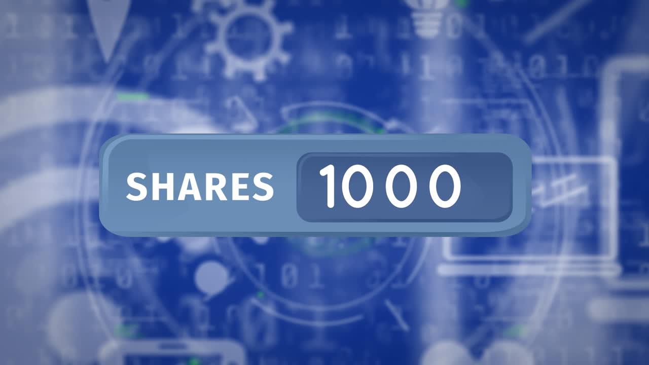 디지털 아이콘 위에 숫자 및 주식 텍스트의 애니메이션