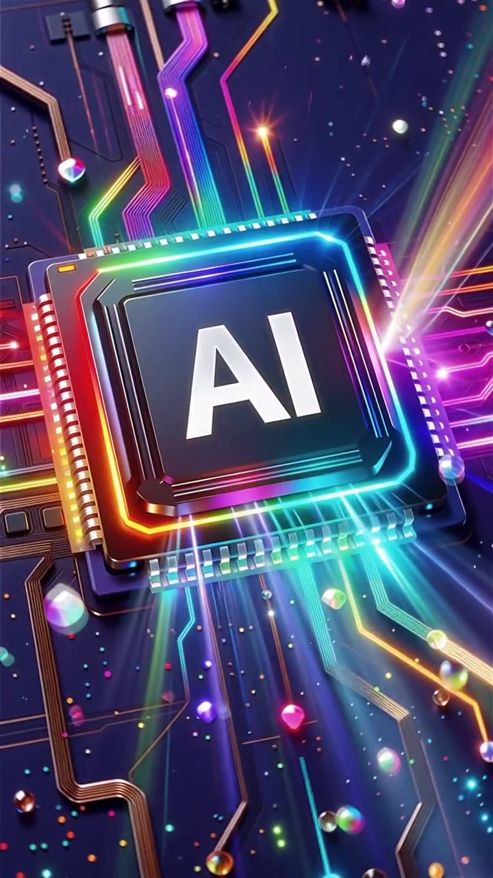 Sfondo tecnologico futuristico con chip AI e scheda madre