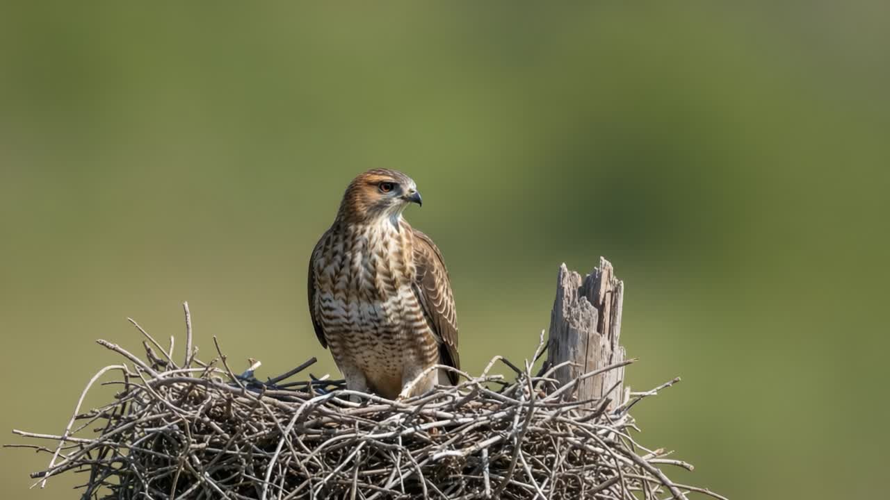 A Nesting Bird in a Natural Habitat: Capturing the Poised Moment of a Bird on its Nest with a Focused Gaze and Action in Sequence