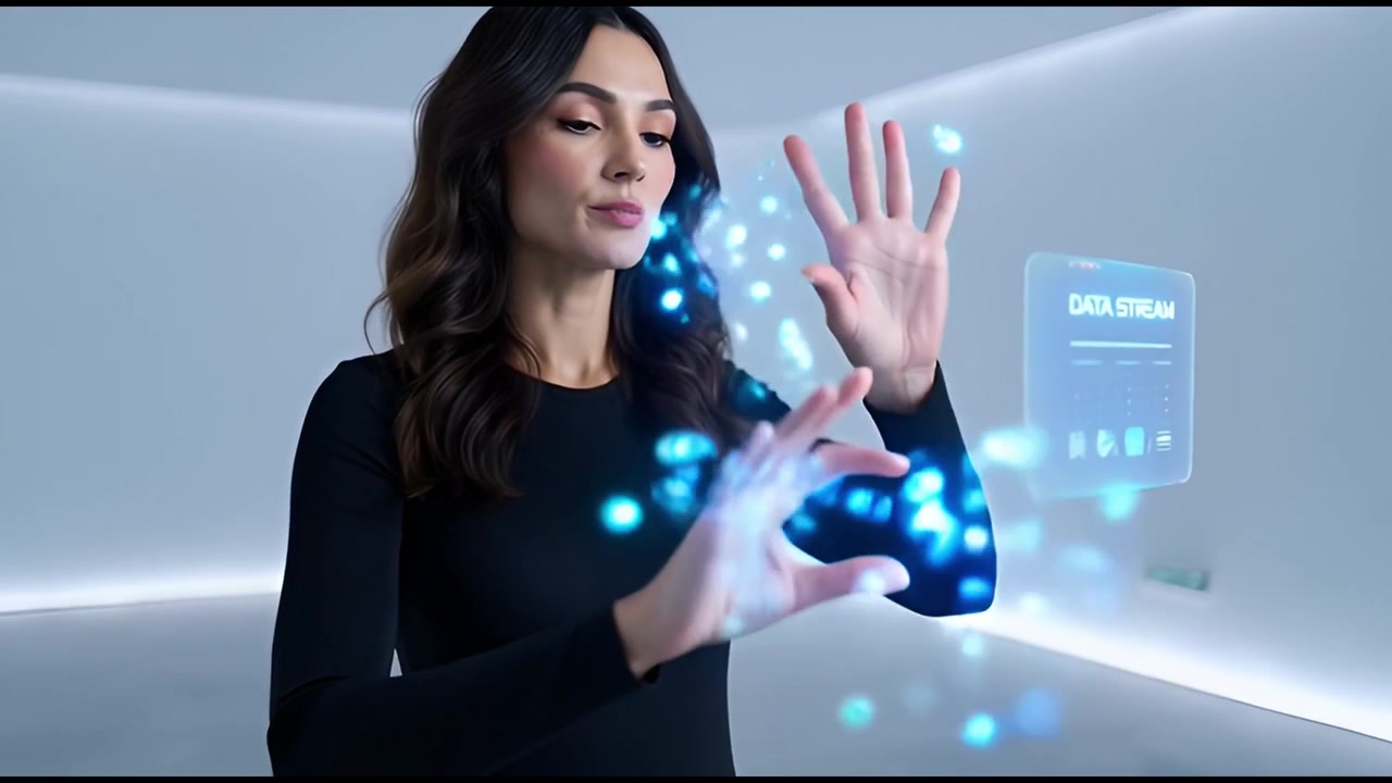 Professional Woman Manipulating a Holographic Data Stream