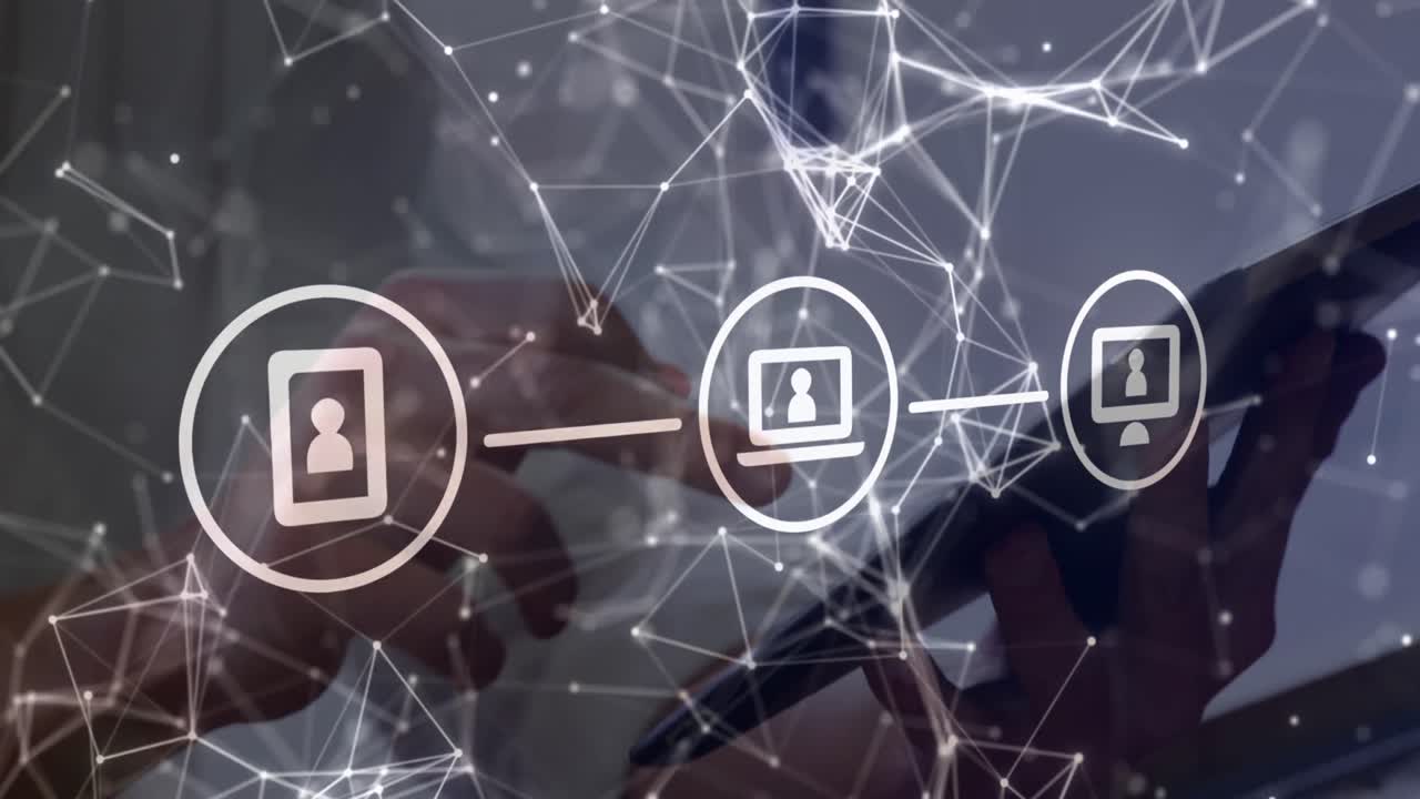 web de iconos de conexiones contra el hombre usando tableta digital