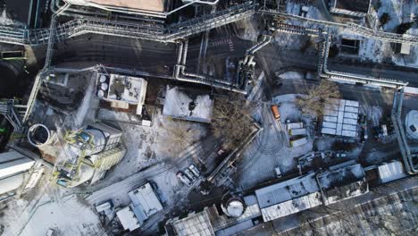 top down drone shot over a complex coal-fired thermal power plant in poland