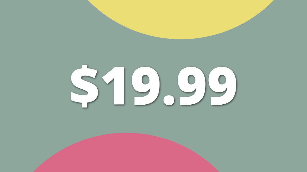 Digital animation of price tag showing 19.99 Clear and simple style for stock use