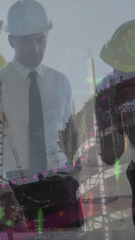 animación del procesamiento de estadísticas sobre los planos de mantenimiento de arquitectos masculinos y femeninos en el sitio de construcción