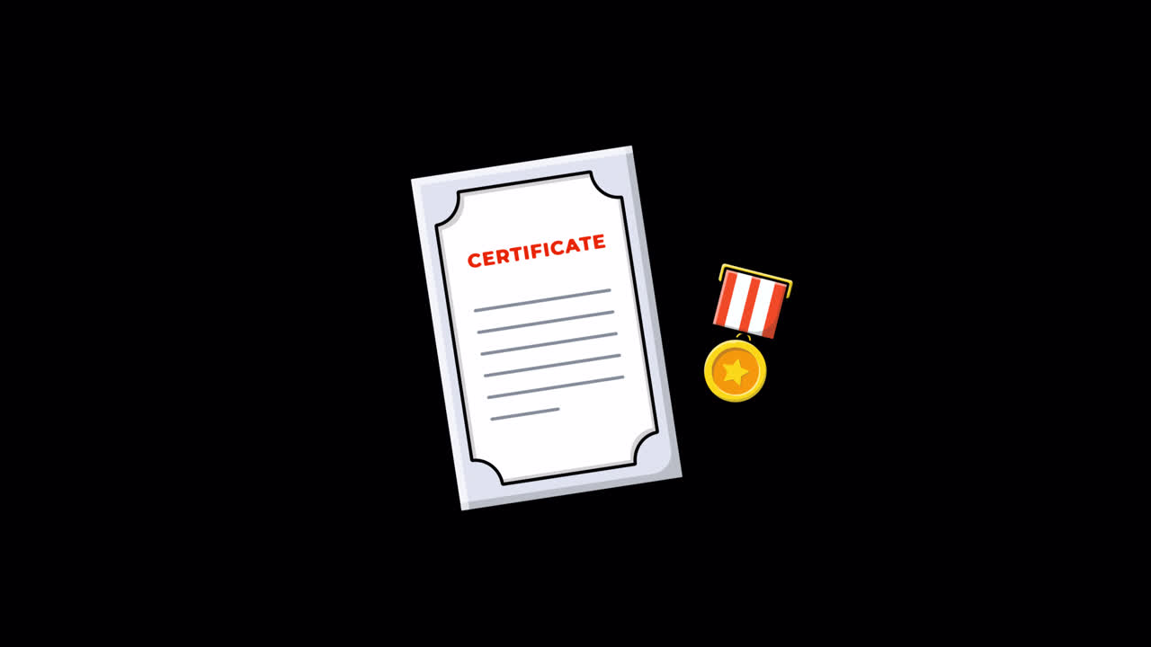 Animated Certificate and Medal on Black Background