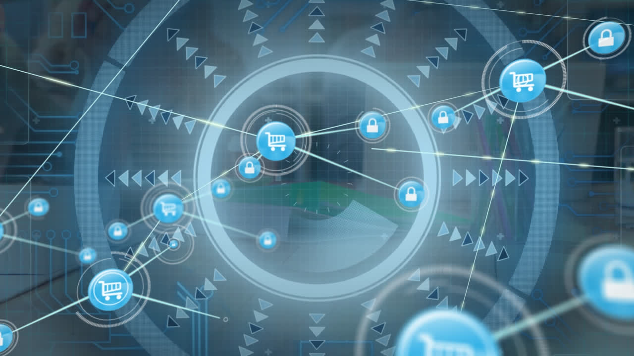 그리드 위의 아이콘으로 연결 네트워크의 애니메이션