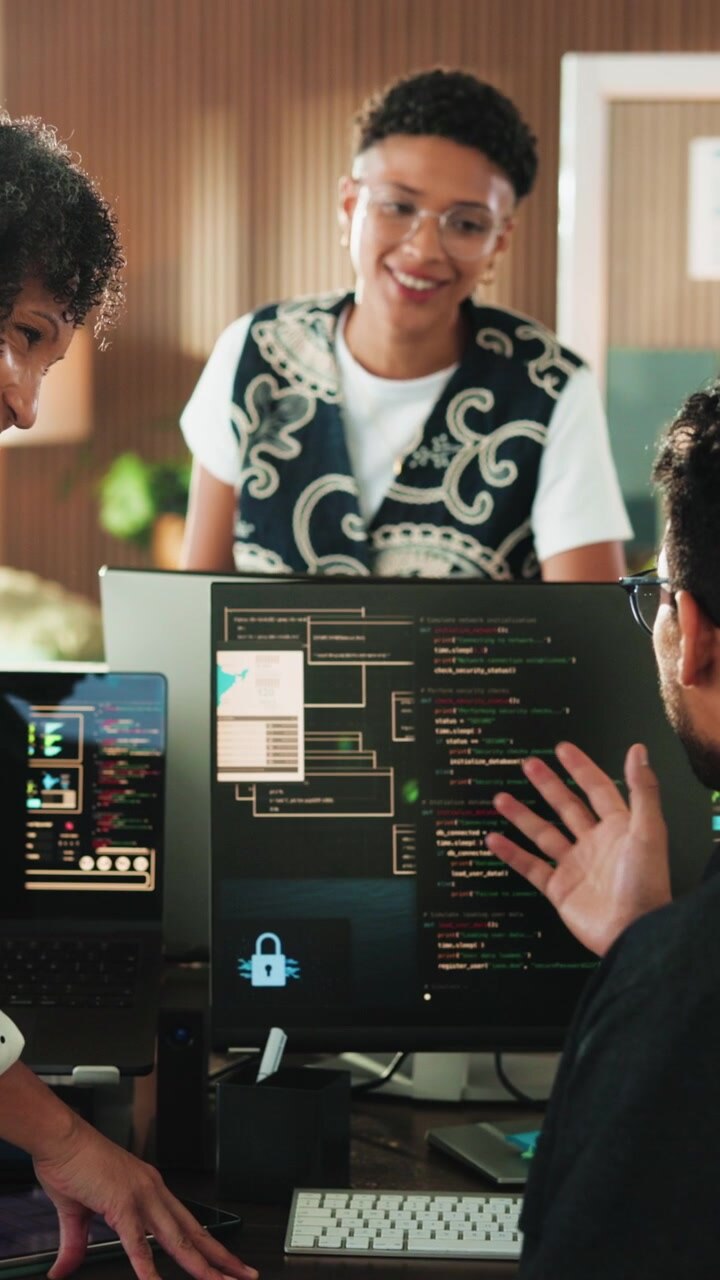 Diverse Team of Software Developers Collaborating on Coding Project
