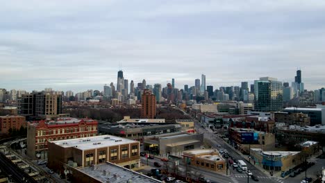 famous american city skyline of chicago buildings and skyscrapers - aerial