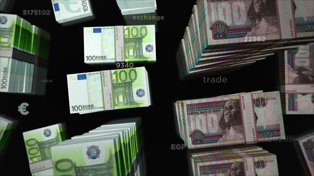 Geldwechsel-Loop-Animation von Euro und Ägyptischem Pfund