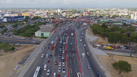 aerial view of busy highway with traffic congestion in santo domingo, dominican republic