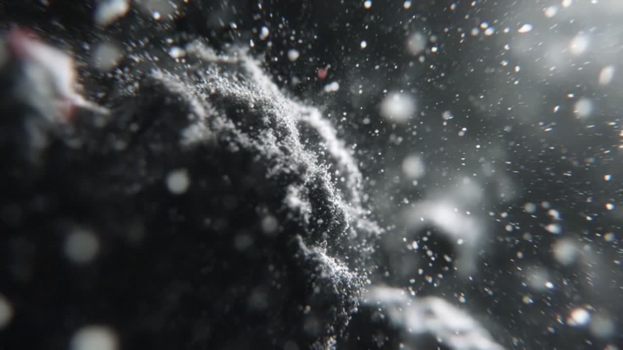 A Close-Up Exploration of a Dusty Surface Backlit by Ethereal Light, Highlighting the Intricacies of Particles in Motion and Their Enigmatic Beauty