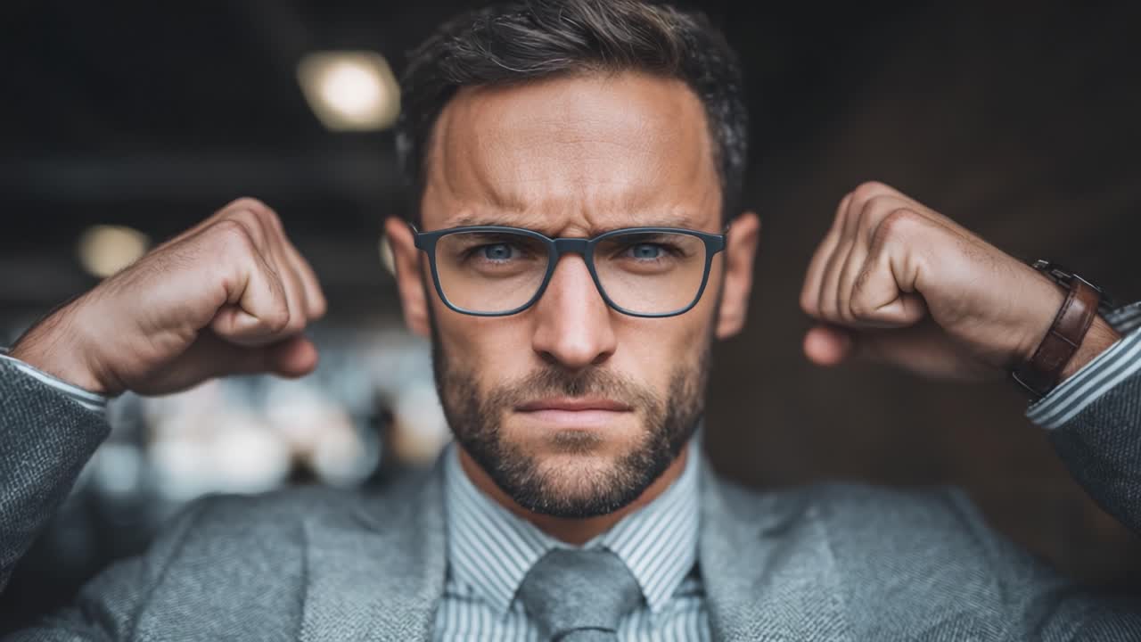 A Confident Businessman Demonstrating Strength and Determination, Exuding Professionalism and Assertiveness in a Corporate Environment