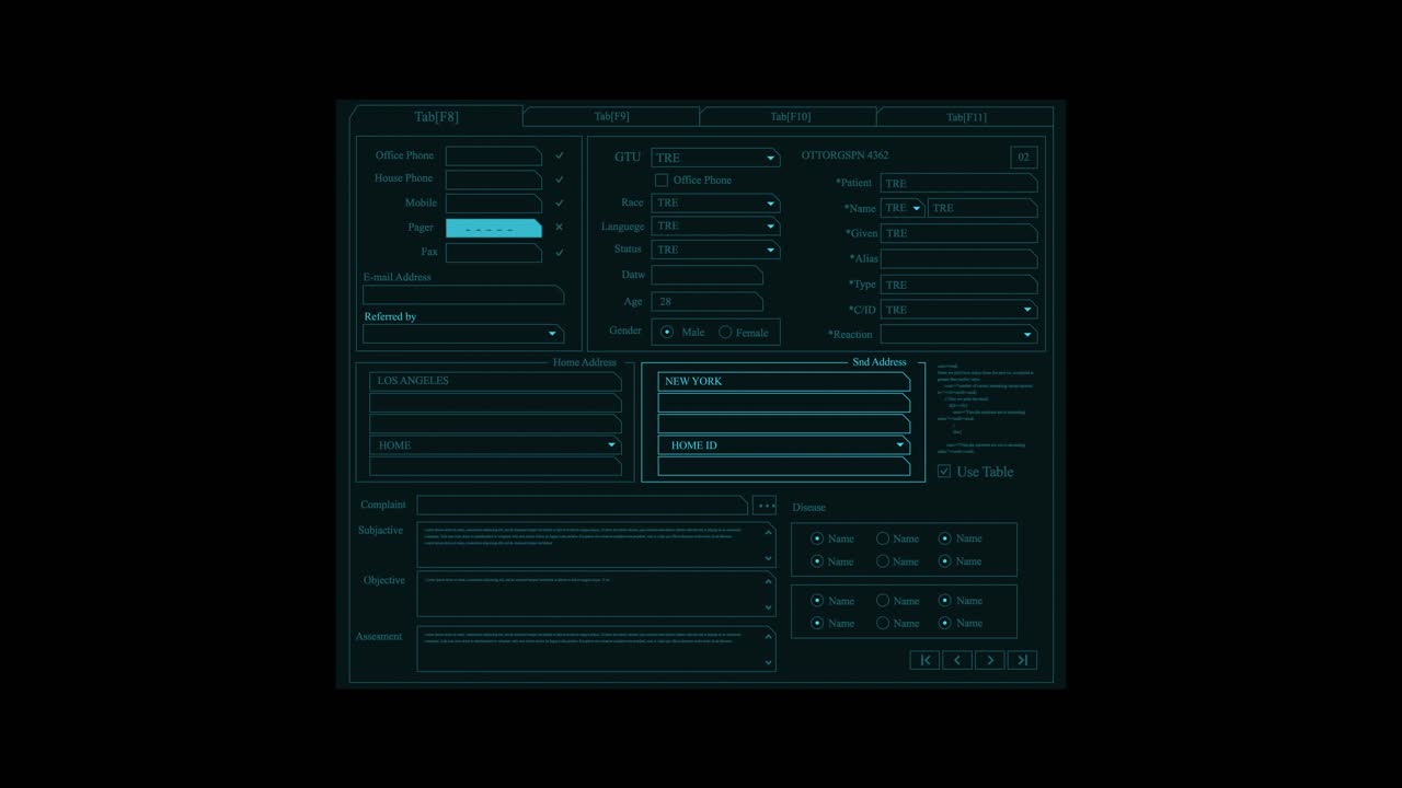 wyświetlacz interfejsu hud pokazujący futurystyczne dane z liczbami i tekstem