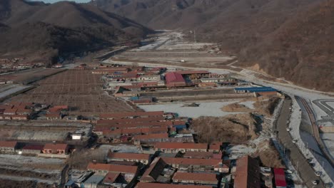 aerial view of a rural village in the mountains of china