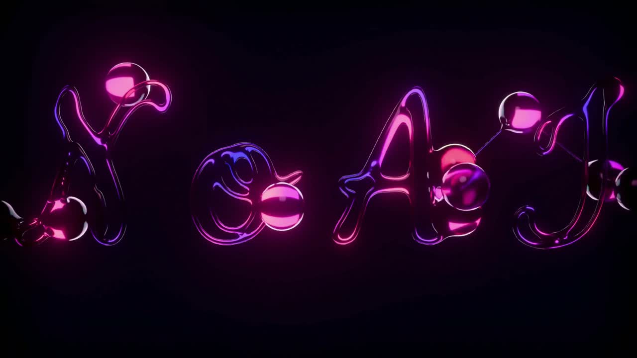 Letras líquidas de neón abstractas transformándose sobre fondo oscuro.