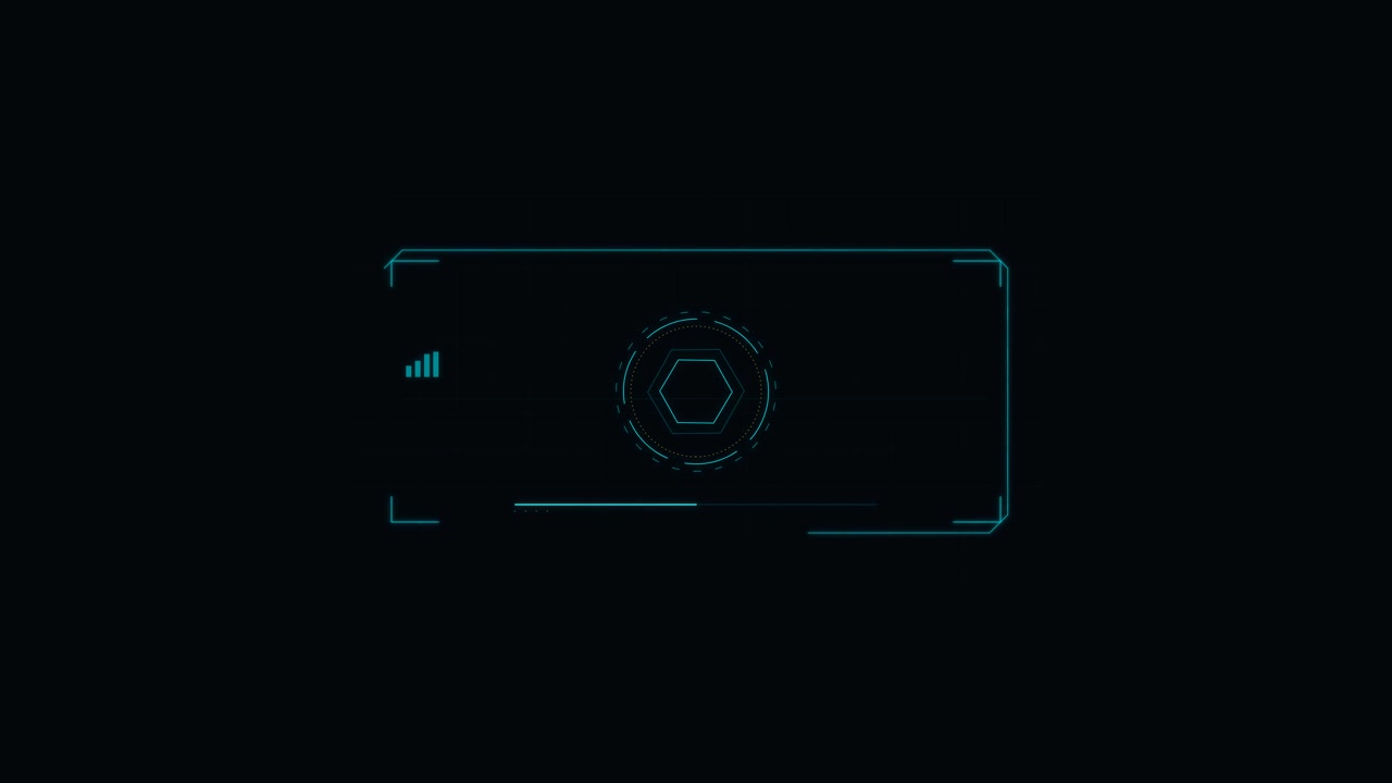Futuristic Digital HUD Interface with Rotating Hexagon