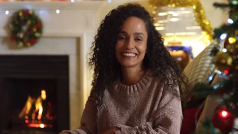 portrait of woman at home at christmas time