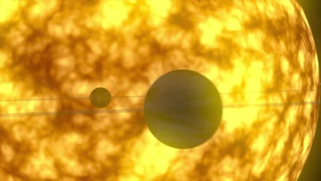 highly detailed animated 3d flyby through the solar system, with unlabelled planets in order, in orbit around the sun