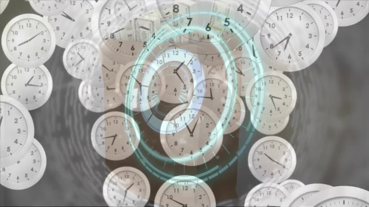 미국 달러 지폐 와 시계 의 타이킹 을 스캔 하는 스 ⁇  의 애니메이션