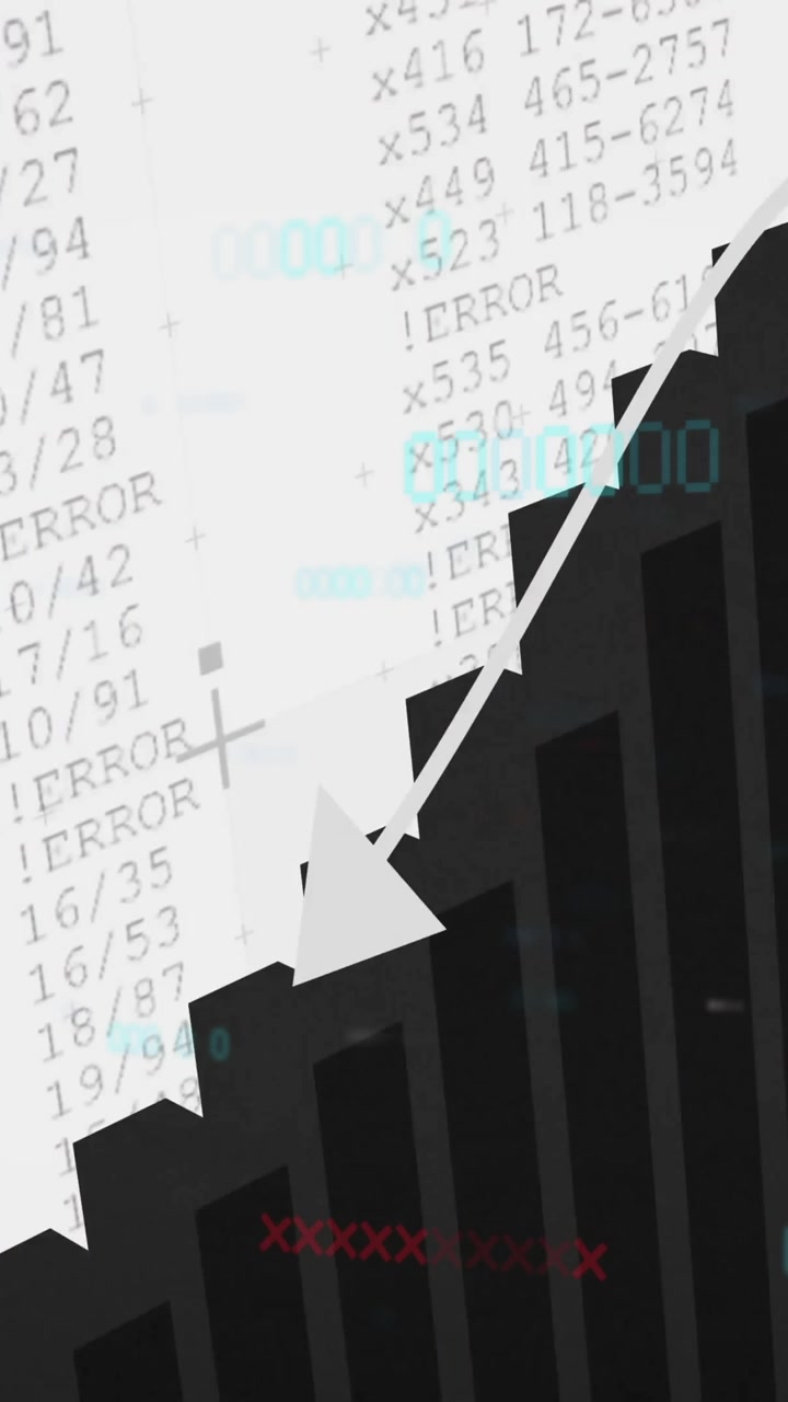Animation of black bar graph with line chart on text data background