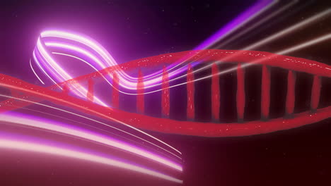 dna strand with glowing purple and pink light trails in animation