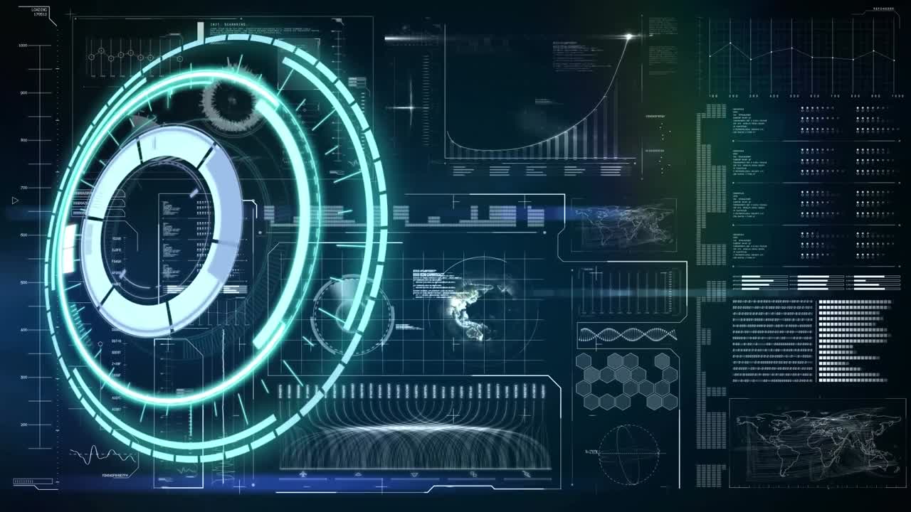Animation of scope scanning and data processing on digital screen