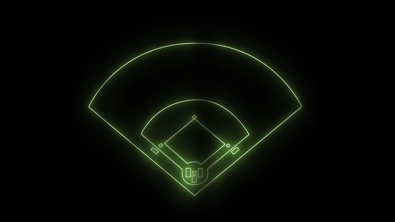 Animazione di campo sportivo da baseball al neon su sfondo nero