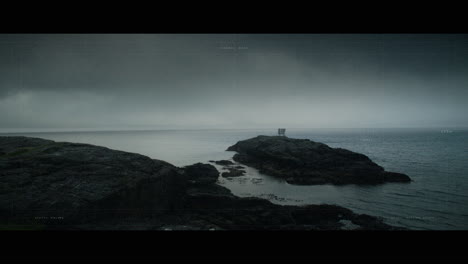 coastal scene with fog and isolated tower