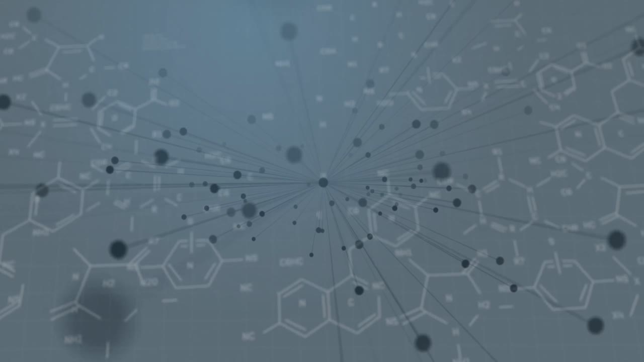animación de la red de conexiones sobre la fórmula química en fondo gris