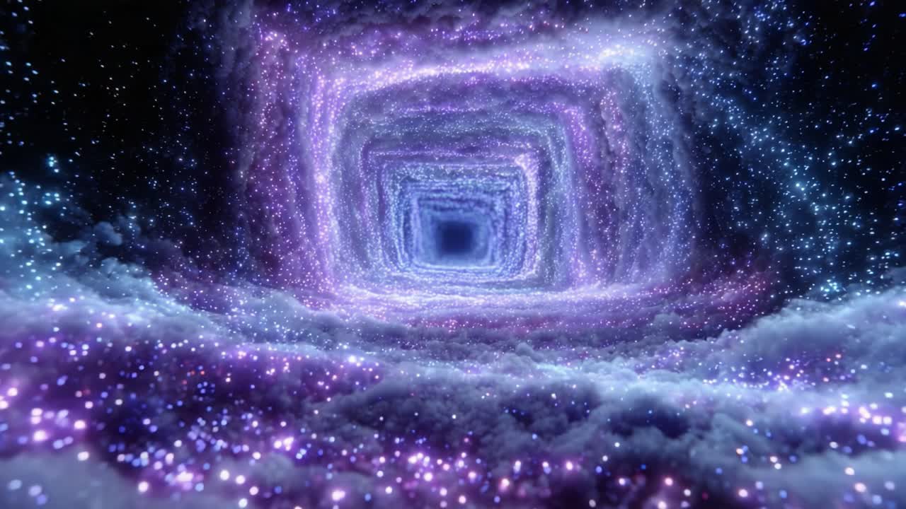 A mesmerizing glimpse into a cosmic tunnel, swirling with vibrant colors and sparkling stardust, inviting viewers to explore the mysteries of the universe