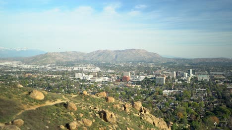 aerial view of a city in a mountainous area