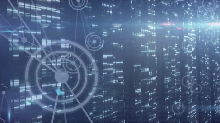 Animation of network of connections with spots over data processing